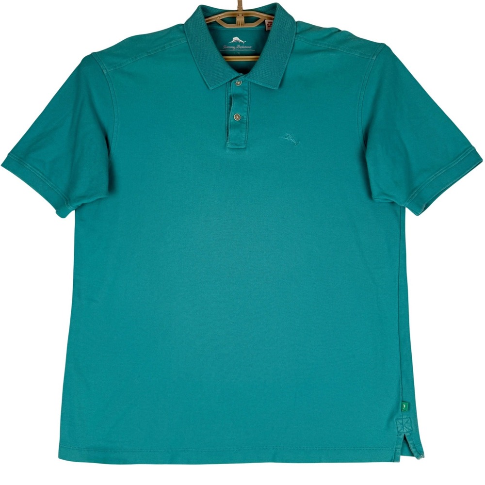 Tommy Bahama Polo Shirt Mens Large Turquoise Aqua Cotton Pique Marlin Logo